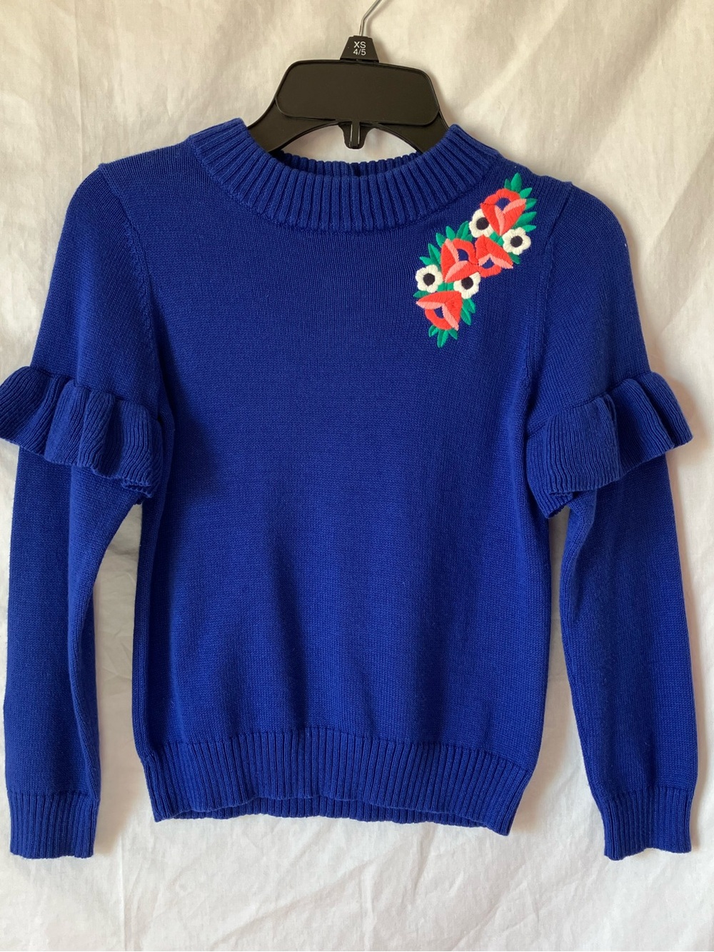 NWT Janie and Jack Royal Blue Floral Embroidered Ruffle Sweater Size 6